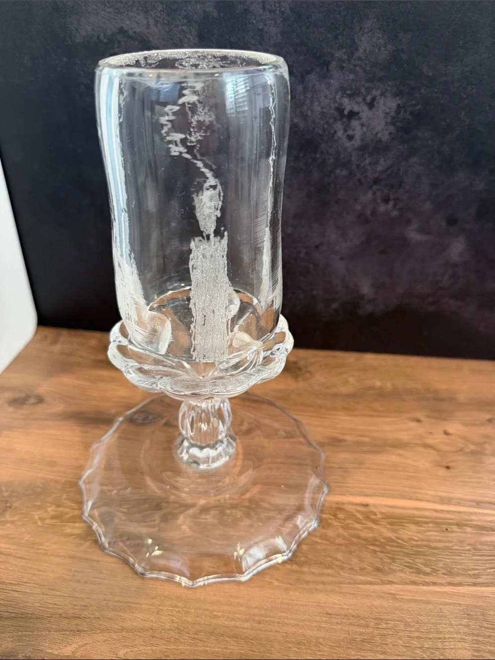Clear Pressed Glass Candle Holder - Scalloped Pedestal